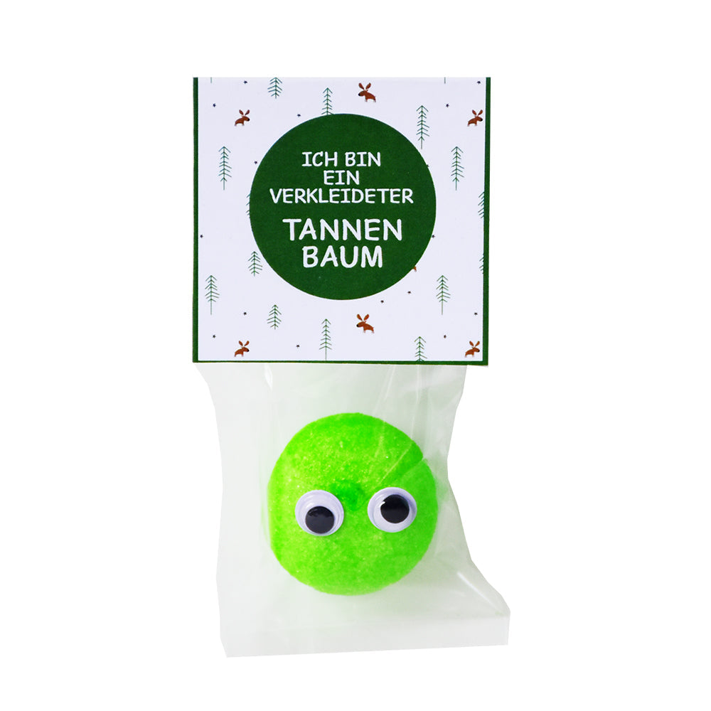 adventskalender inhalt-grüner Marshmellow zum essen mit Spruch Ich bin ein verkleideter Tannenbaum