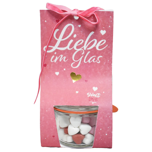 liebes geschenk- Liebe im Glas Herzbonbons in schöner Verpackung